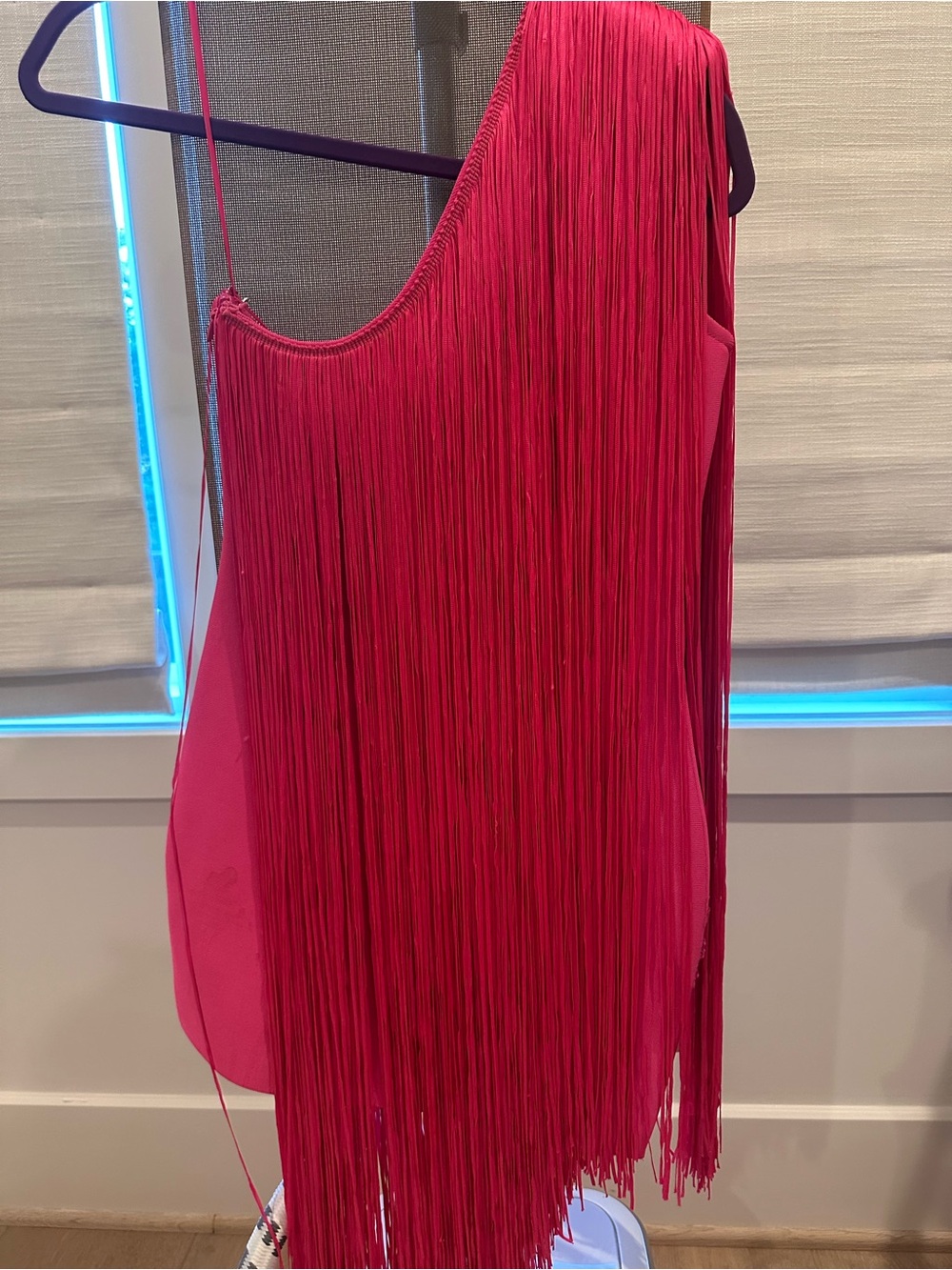 AKIRA Hot Pink One-Shoulder Fringe Dress
